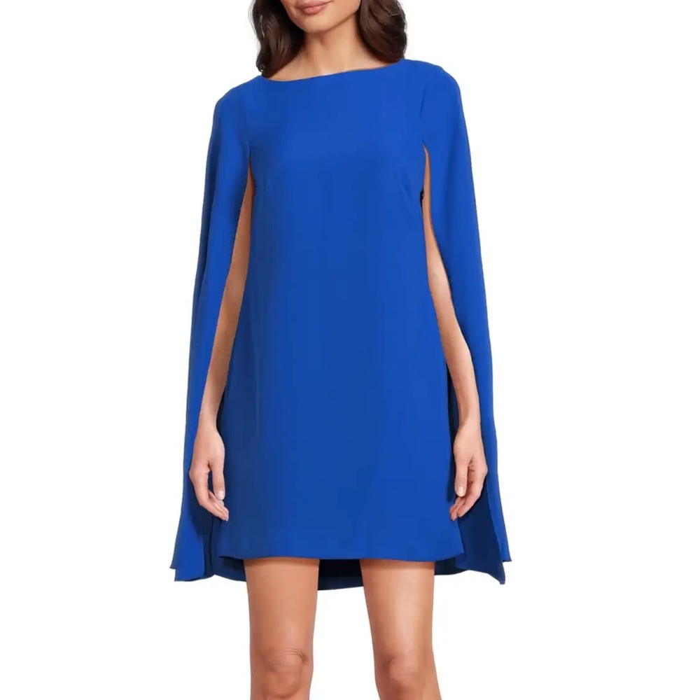 Ralph Lauren Vibrant Blue Long-Sleeve Cape Shift Dress